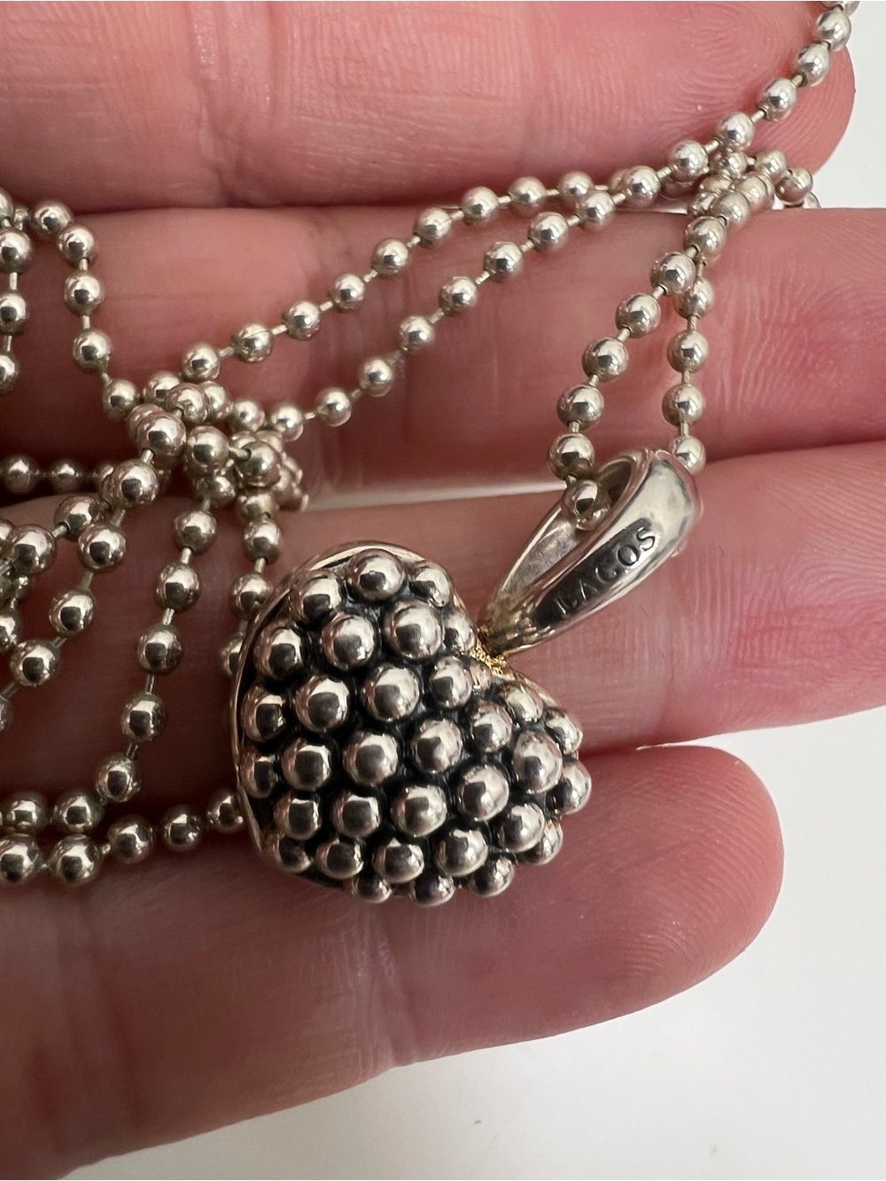 LAGOS Sterling Silver Caviar Beaded Heart Pendant Necklace - Picture 13 of 16